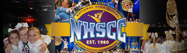 nhsaa logo and pictures of cheerleaders
